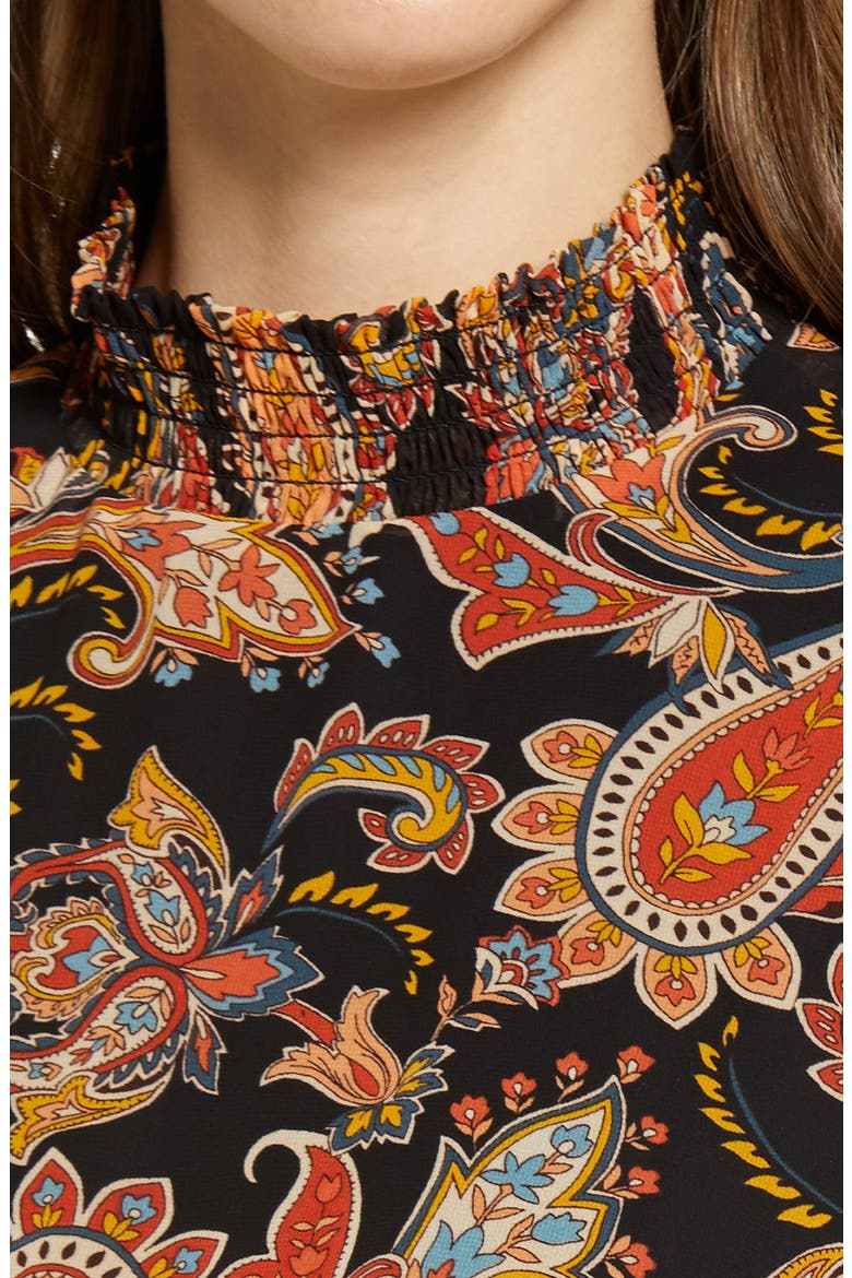 Paisley Long Sleeve Midi Dress, Alternate, color, BLACK/MULT