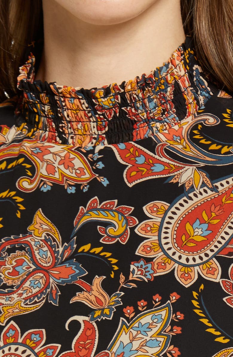 Julia Jordan Paisley Long Sleeve Midi Dress, Alternate, color, Black Multi