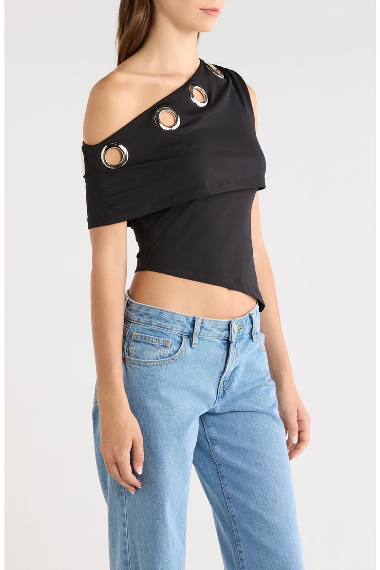 Noteworthy Grommet One-Shoulder Asymmetric Top, Alternate, color, BLACK