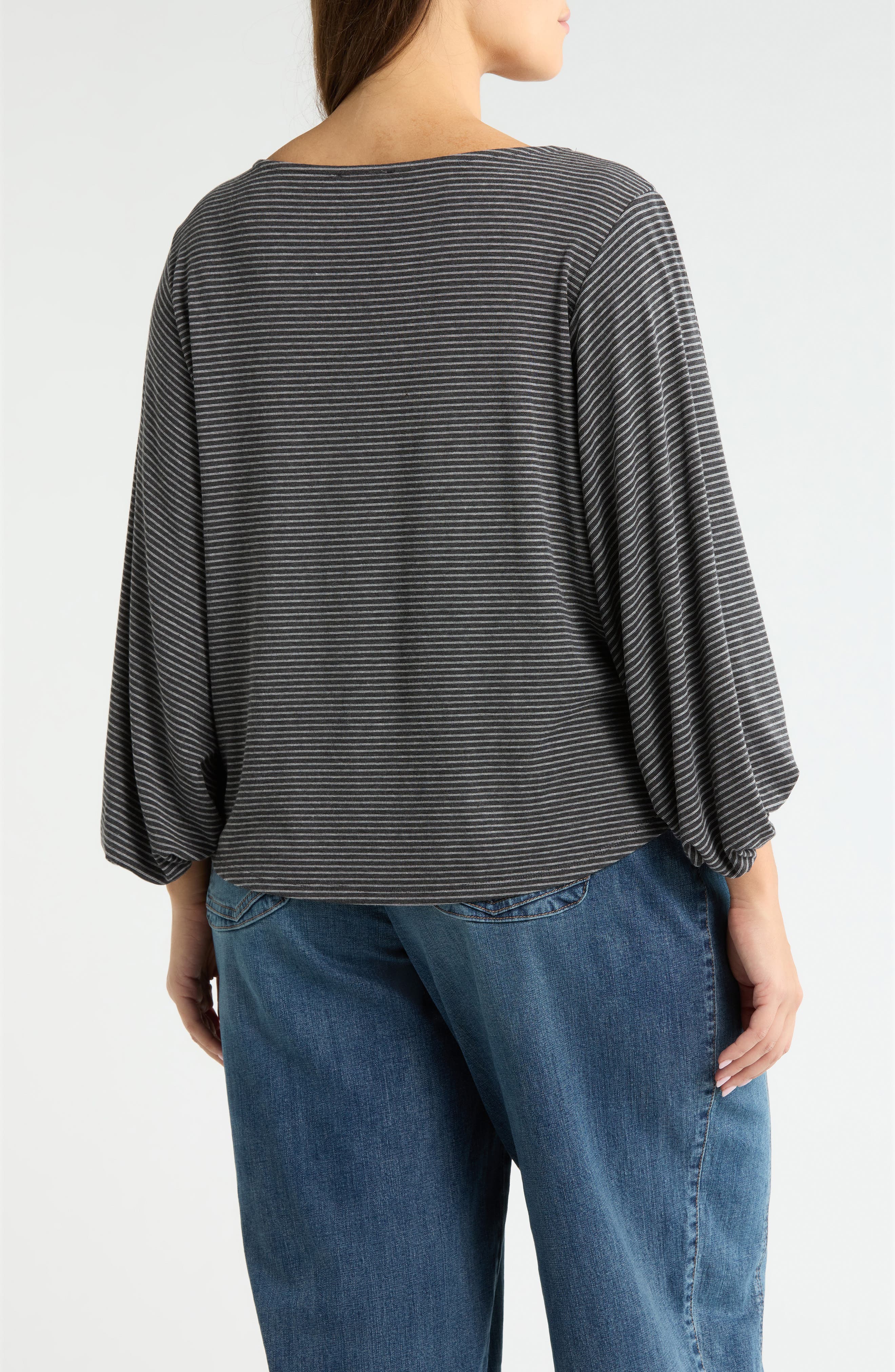 Stripe Balloon Sleeve Knit Top - image 2