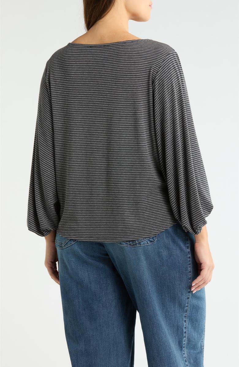 Wit & Wisdom Stripe Balloon Sleeve Knit Top, Alternate, color, Heather Charcoal