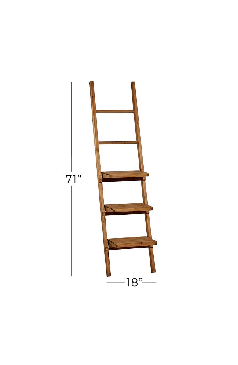 GINGER BIRCH STUDIO Brown Wood 3-Shelf & 2-Rung Wall Shelf, Alternate, color, 