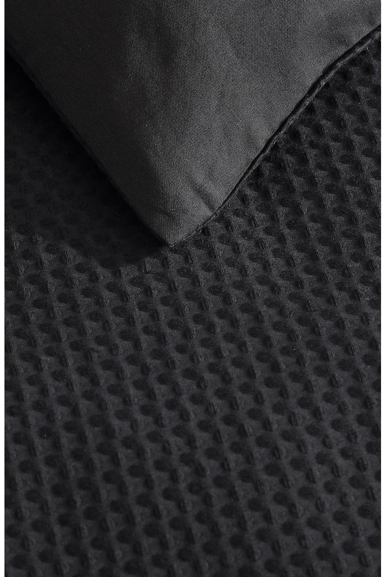 Waffle Stitch Pique Cotton Duvet Set, Alternate, color, BLACK