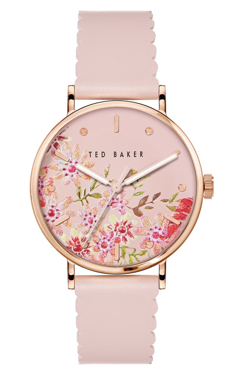 Ted Baker London Phylipa Retro Leather Strap Watch, 37mm, Main, color, 