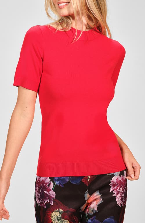 Isaac Mizrahi New York Mock Neck Short Sleeve Sweater In Red