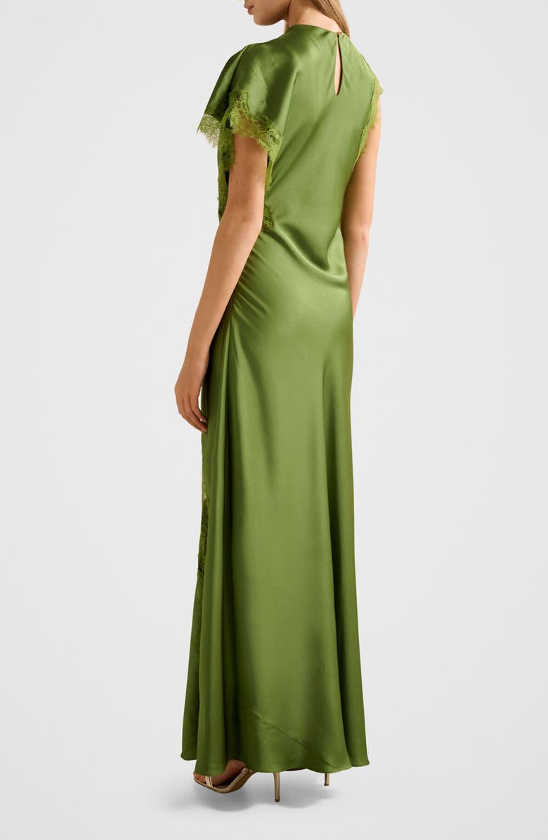 Ever New Kody One-Shoulder Satin & Lace Gown, Alternate, color, Green