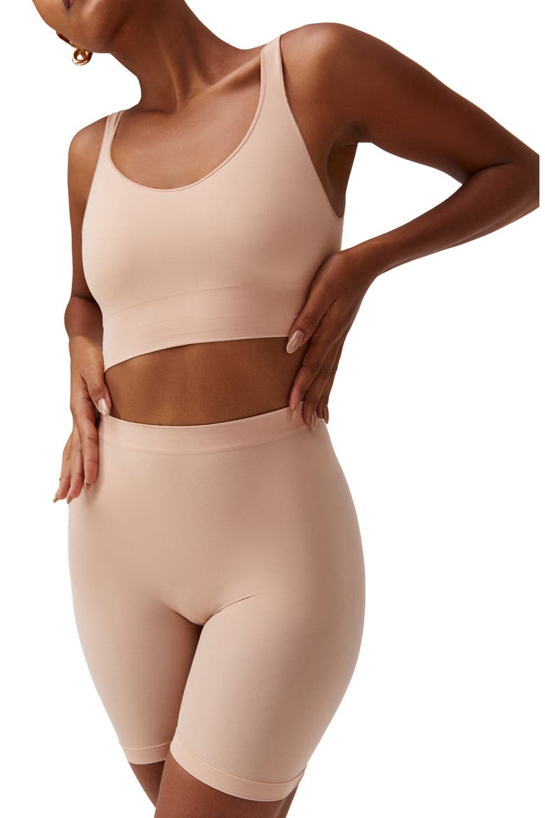 Seamless Sculpt Mid Shorts, Alternate, color, Nude