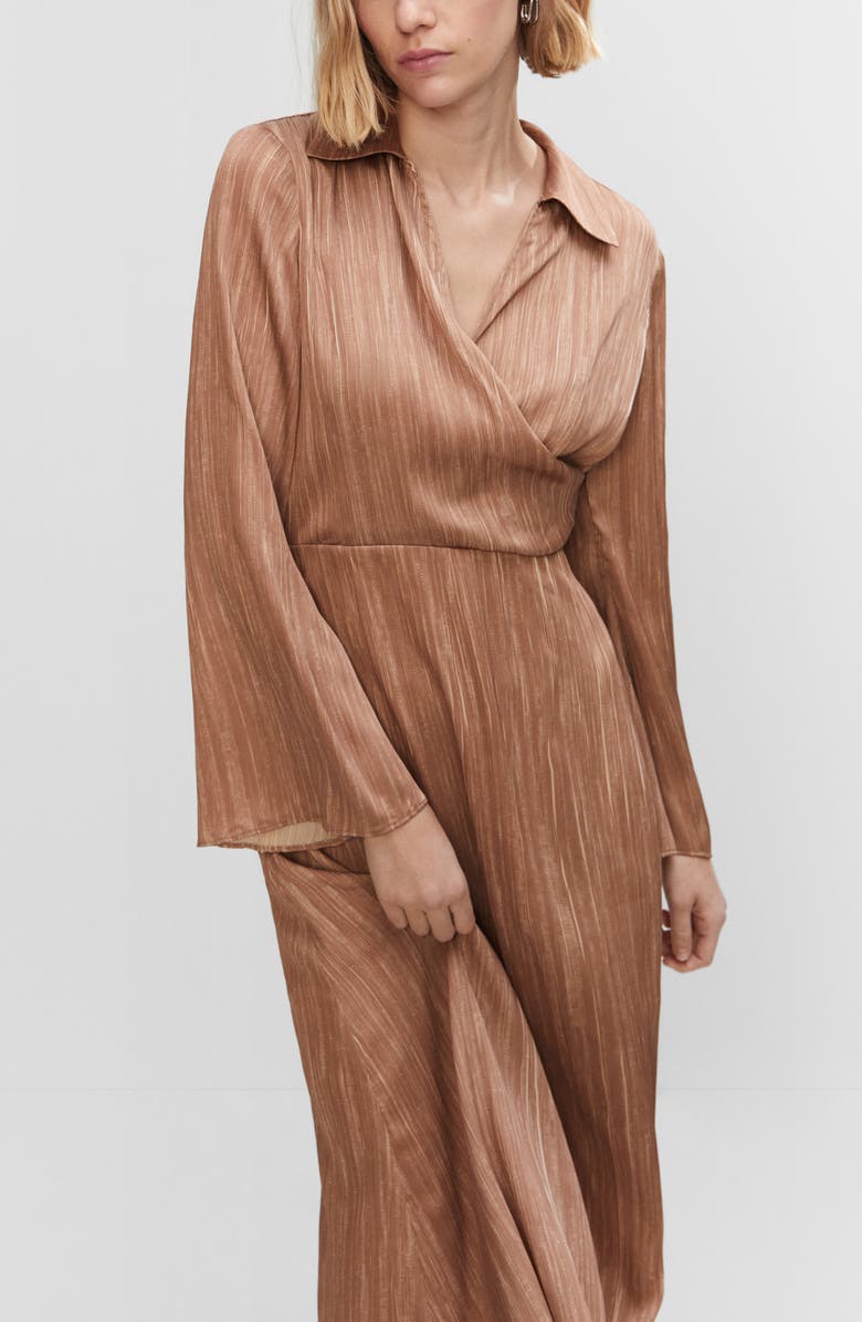 MANGO Wrap Front Long Sleeve Midi Dress, Alternate, color, 
