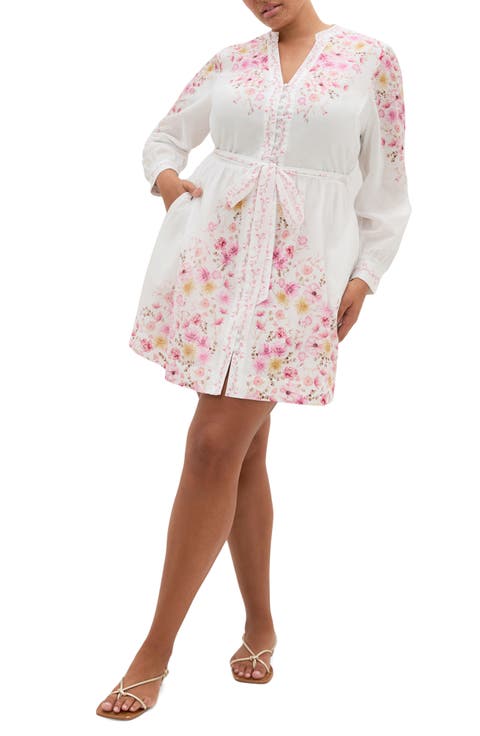 Elia Placed Floral Long Sleeve Cotton Dress (Plus)
