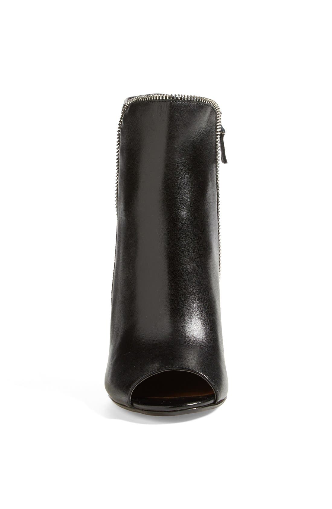 'Claudia' Zipper Trim Leather Bootie, Alternate, color, BLACK