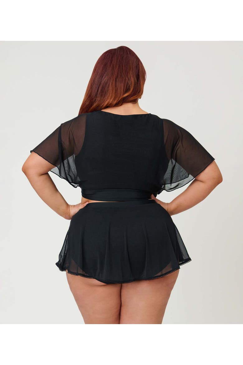 Plus Size Flutter Sleeve Swim Top, Alternate, color, Solid Black