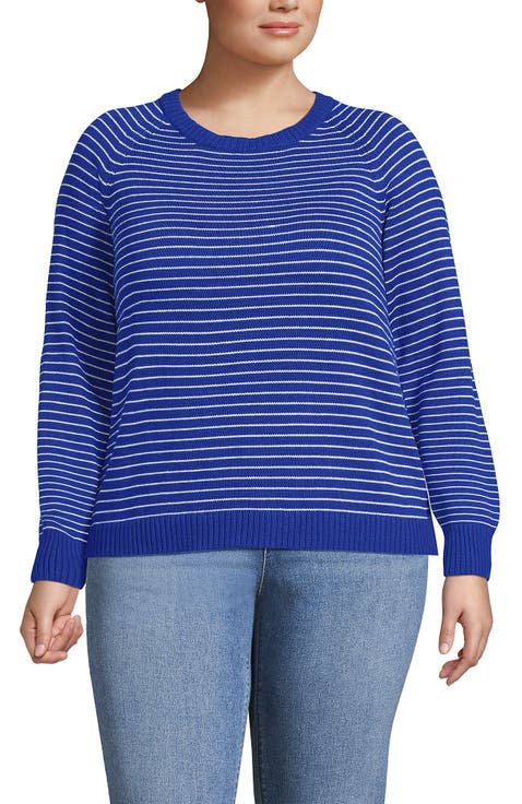 Plus Size Drifter Raglan Pointelle Crew Neck Sweater