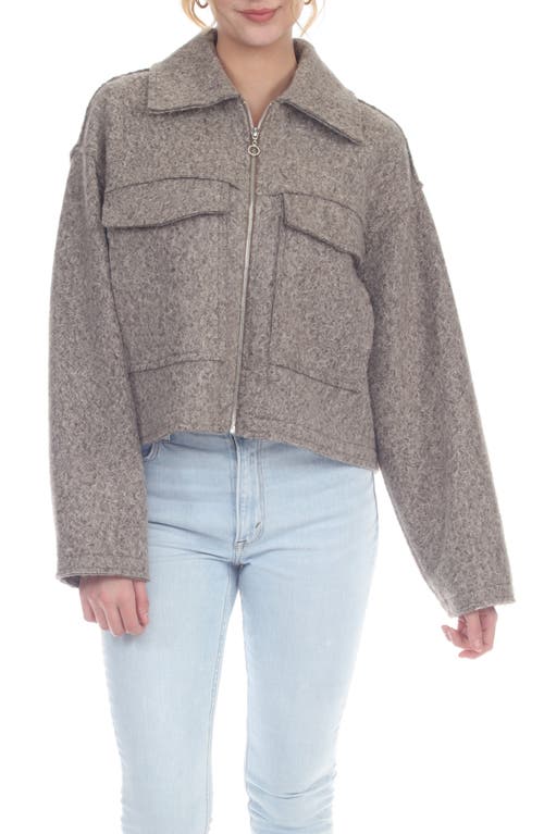 Rain And Rose Boiled Faux Shearling Crop Utility Jacket In Gray