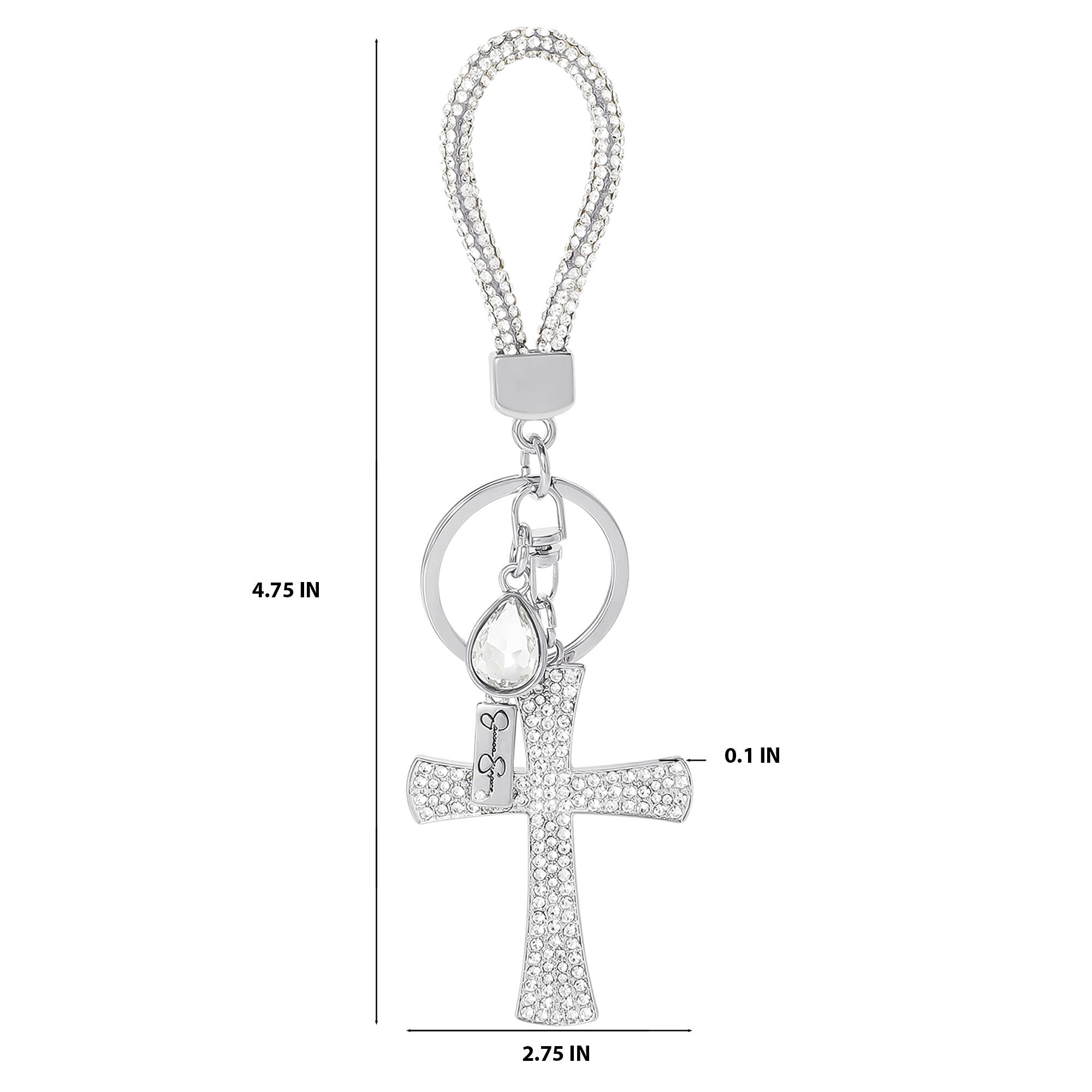 Jessica Simpson Elegant Rhinestone Cross Keychain, Alternate, color, Silver
