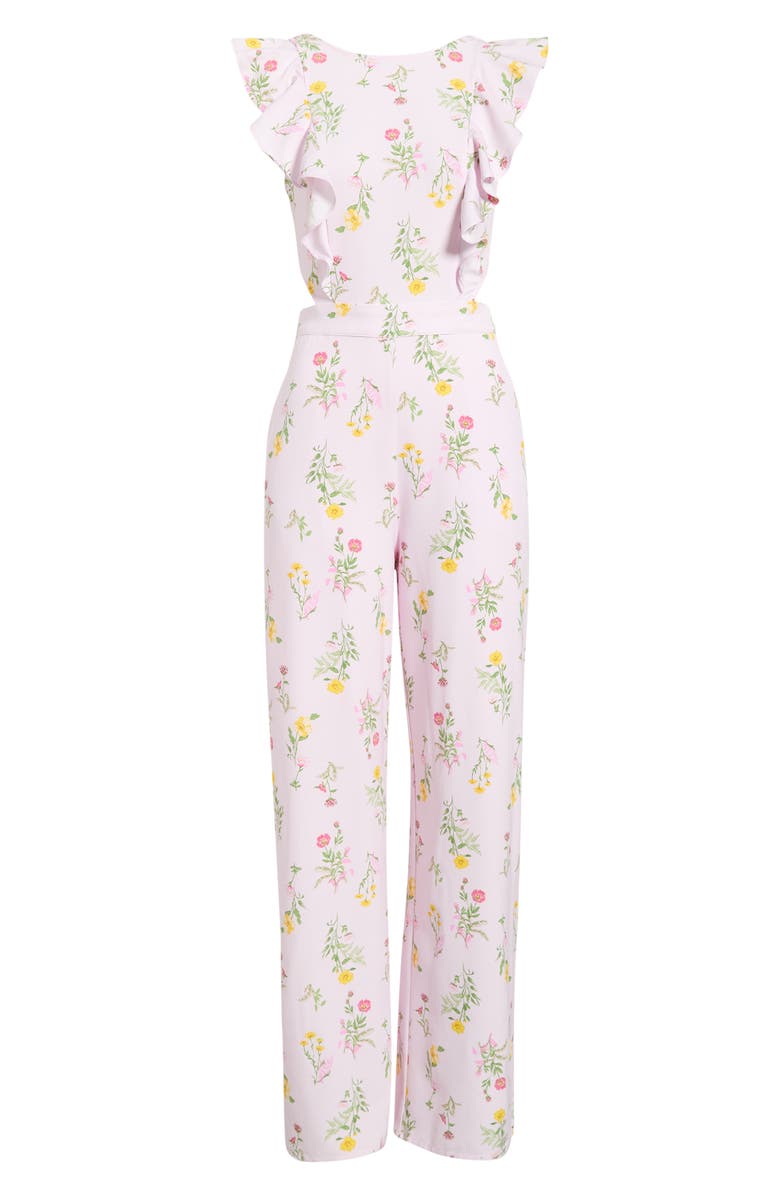 SUGARLIPS Margote Floral Print Ruffle Jumpsuit, Main, color, Blush-Pink