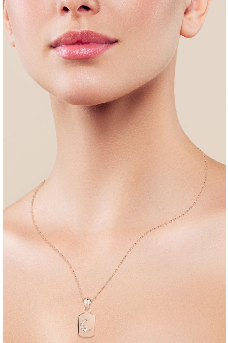 Crescent Moon Tag Pendant Necklace, Alternate, color, ROSE GOLD