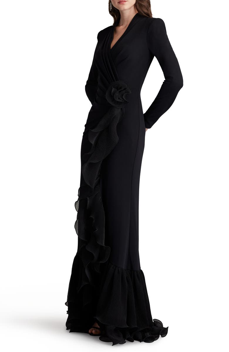 Tadashi Shoji Side Ruffle Long Sleeve High-Low Gown, Alternate, color,