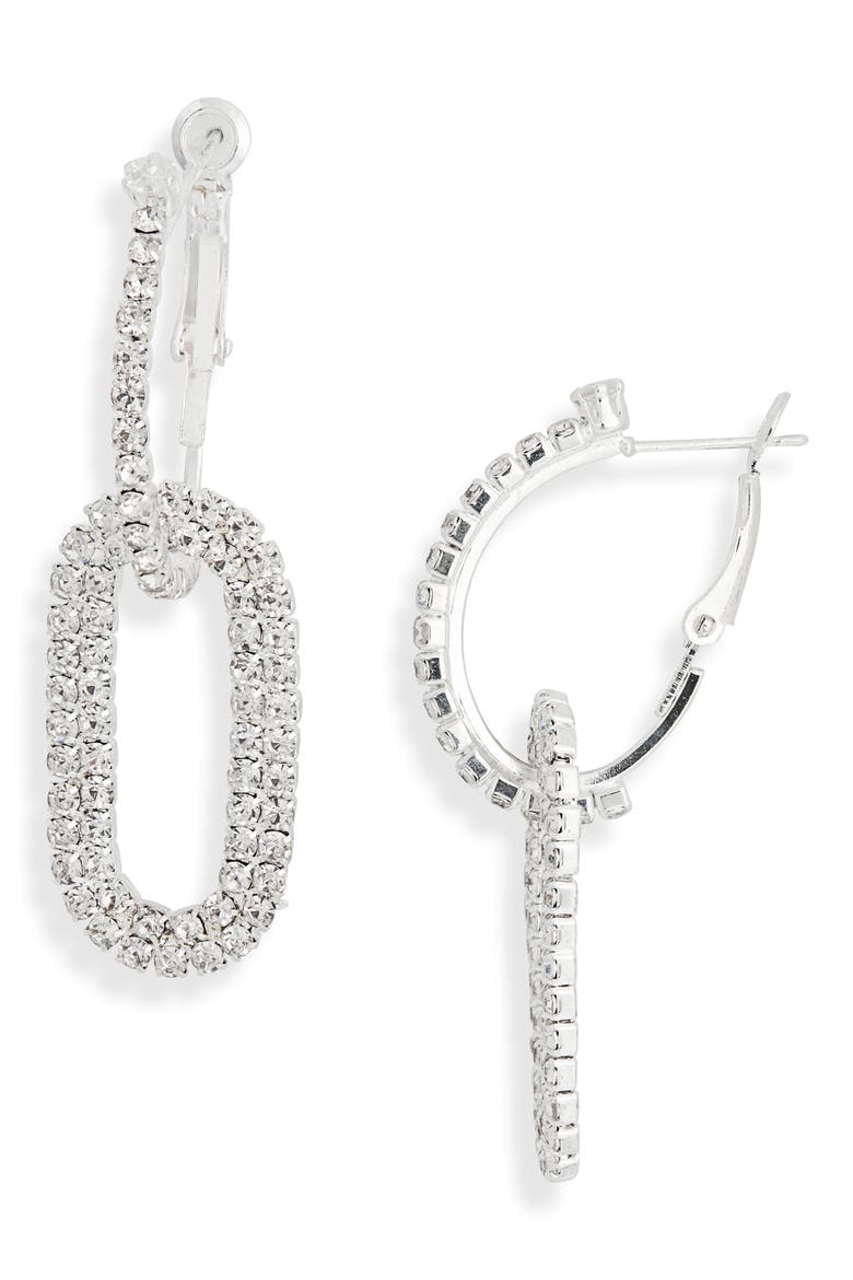 Pavé Link Drop Earrings, Main, color, SILVER/ CRYSTAL