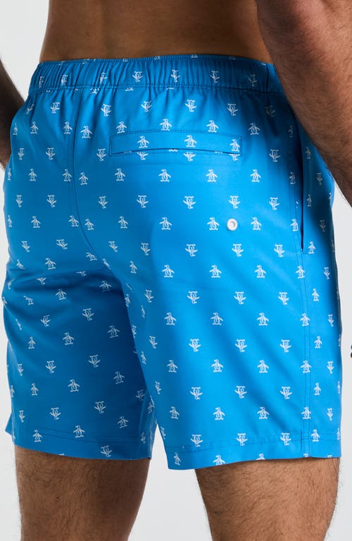 Original Penguin 7 Volley All Over Print Re-pete Swim Trunk In Blue