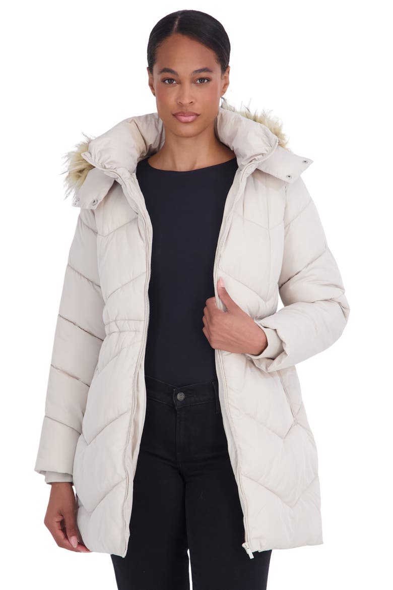 Faux Fur Trim Water Resistant Puffer Parka, Alternate, color, BEIGE