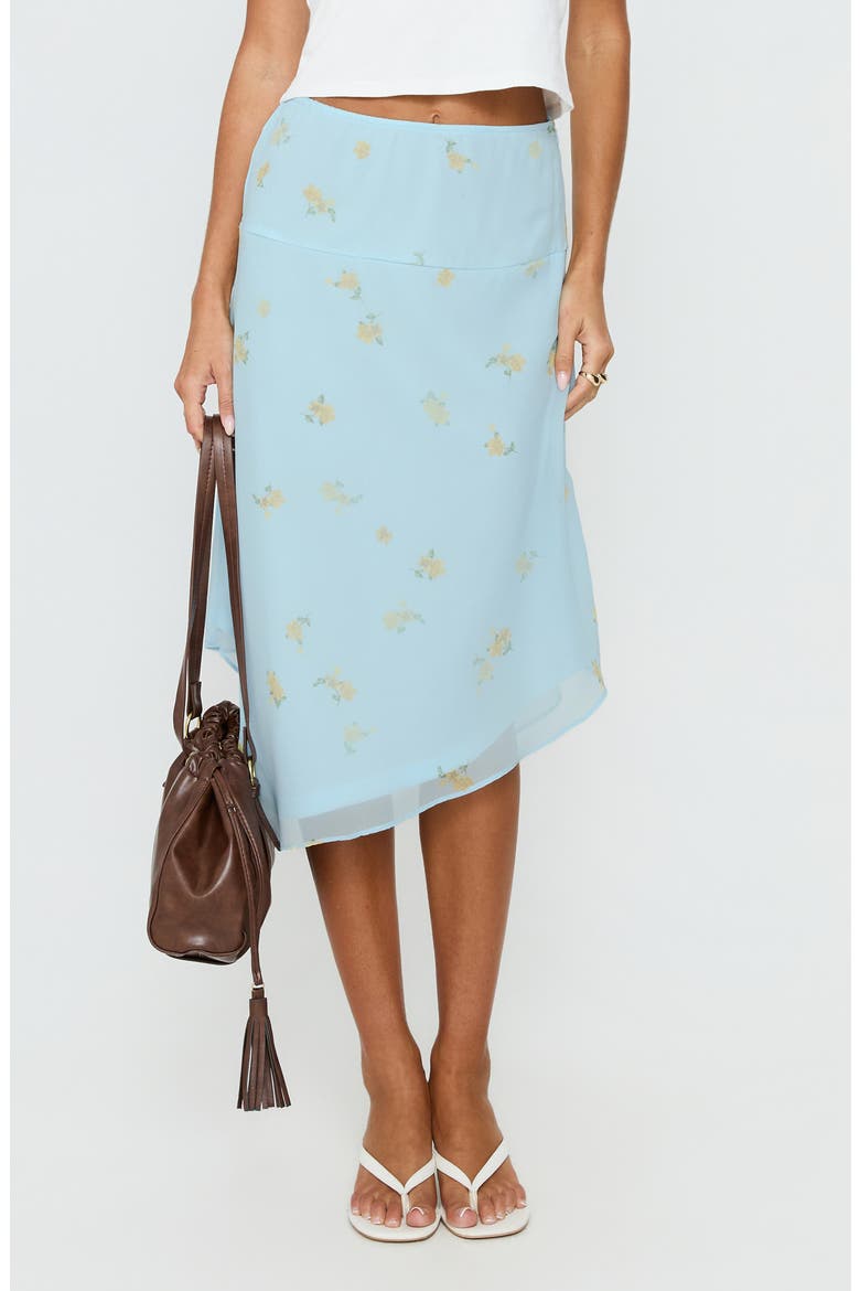 Daphene Asymmetrical Midi Skirt, Main, color, BLUE FLORAL