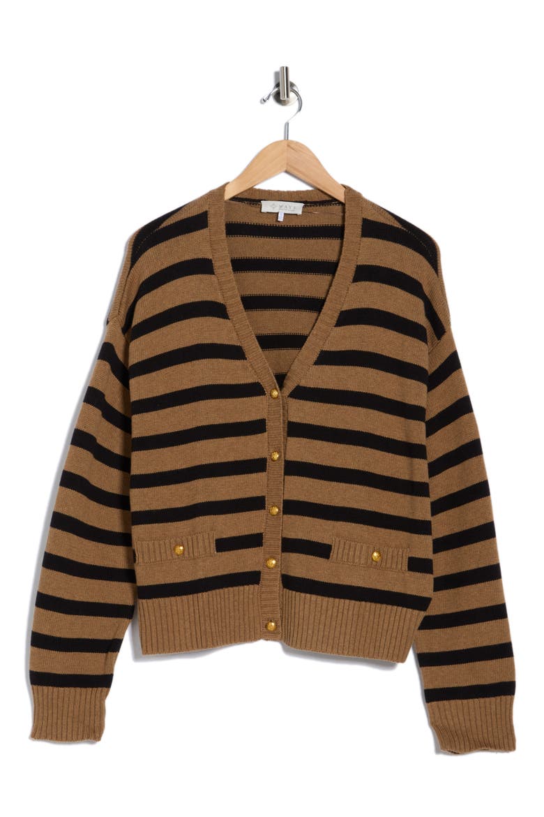 Stripe Cotton Cardigan, Alternate, color, MOCHA/ BLACK