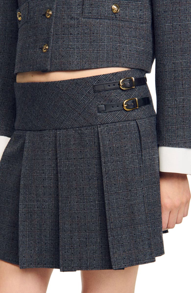 SANDRO Short rhinestone suit skirt, Alternate, color, Grey / Brown