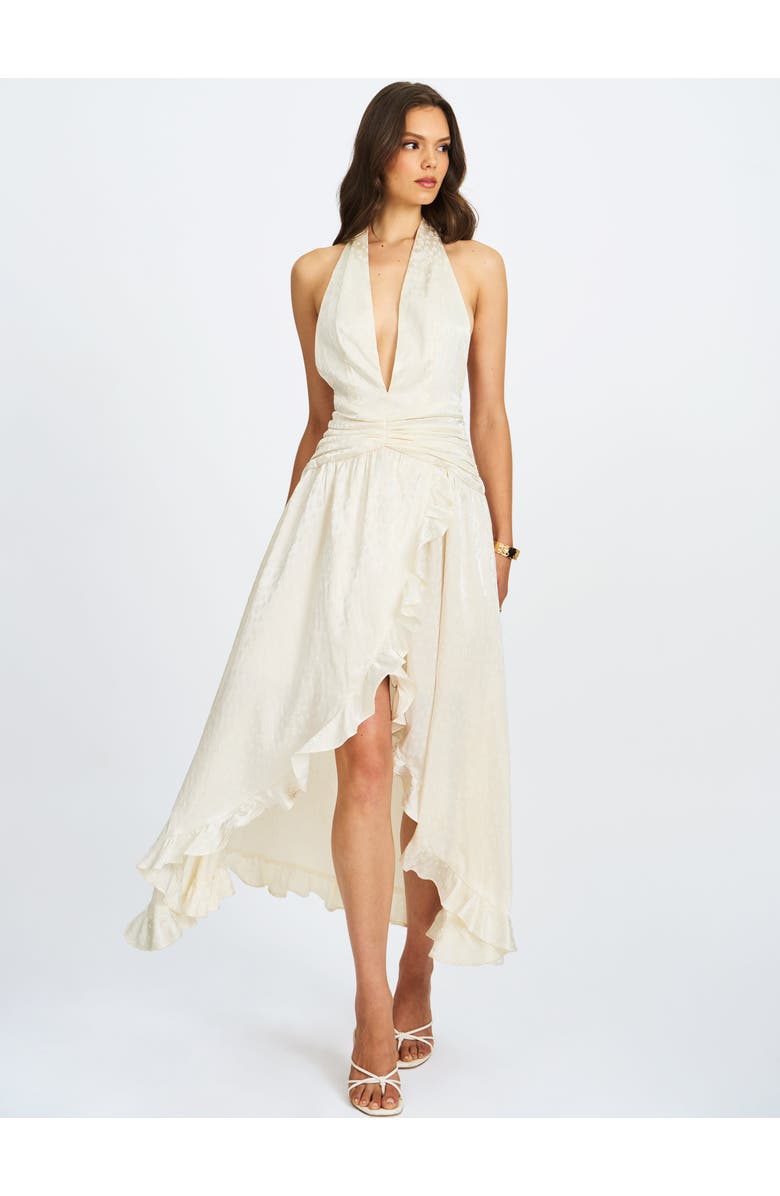 Miss Circle Nalani Floral Ruffled Halter Maxi Dress, Alternate, color, Ivory