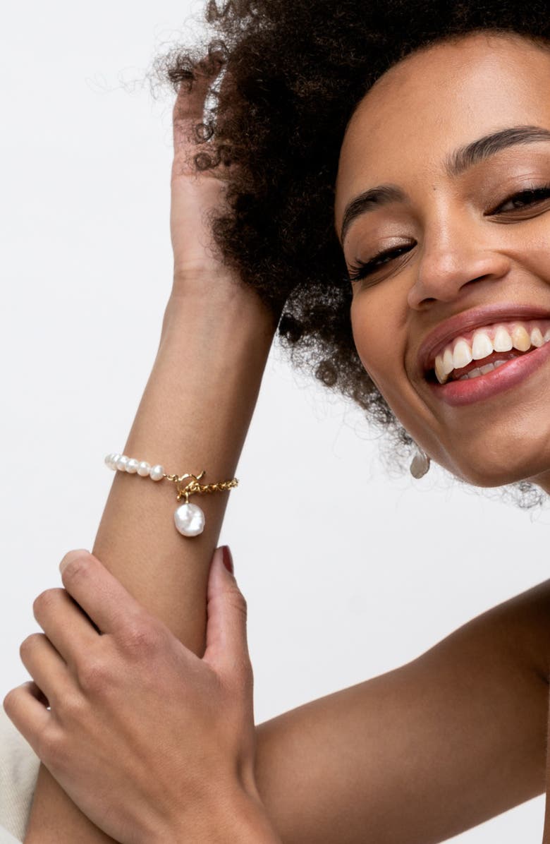 Dower & Hall Timeless Keshi Pearl Chain Bracelet, Alternate, color, Yellow Gold Vermeil