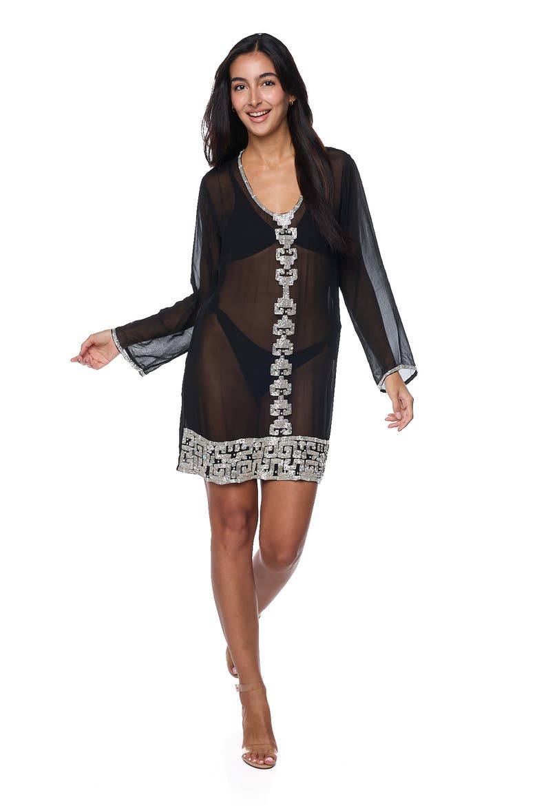 Embellished Long Sleeve Tunic, Alternate, color, BLACK