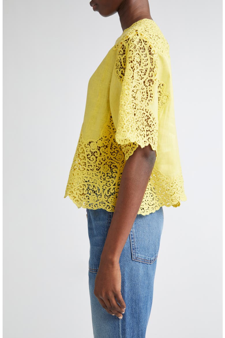 Kadene Lace Linen Top, Alternate, color, CITRINE