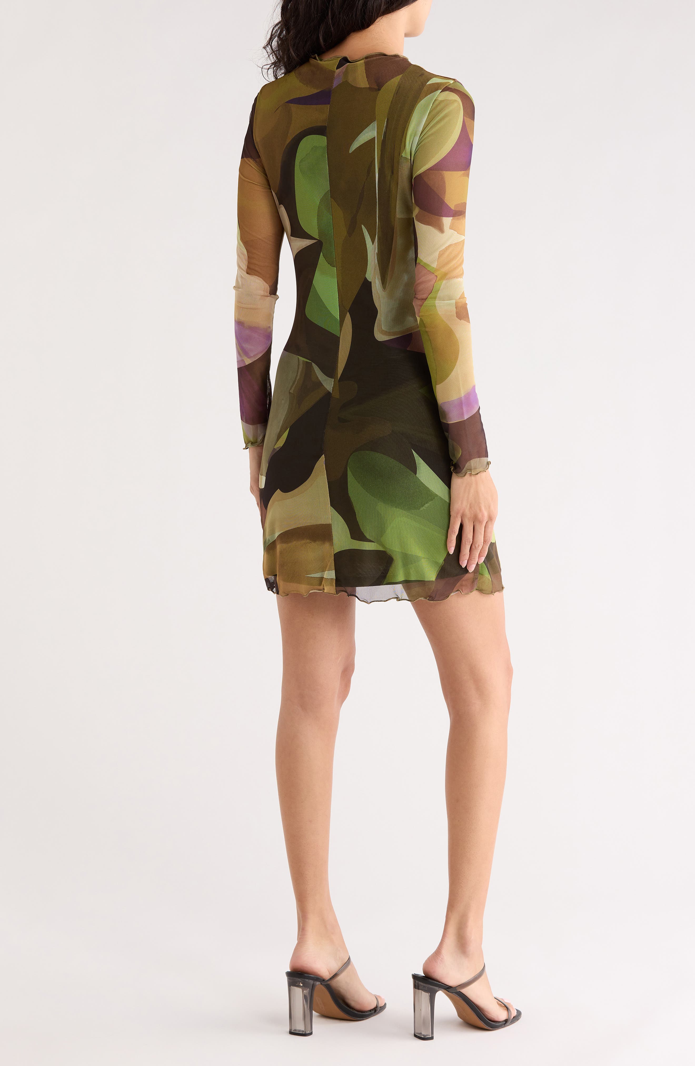 Ruched Long Sleeve Mesh Minidress - image 2