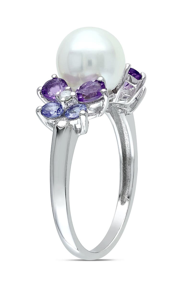 DELMAR Sterling Silver Diamond & Assorted Stone 8-8.5mm Freshwater Pearl Ring, Alternate, color, 