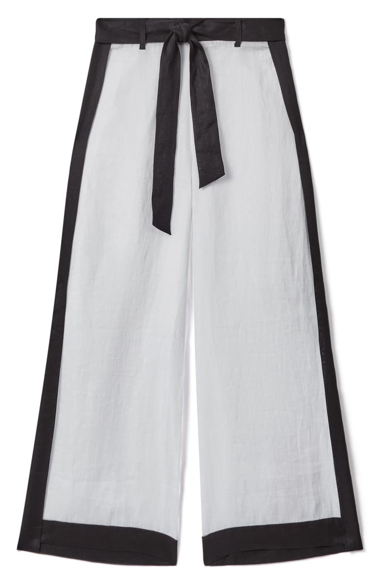 Reiss Harlow Belted Colorblock Linen Cover-Up Pants, Alternate, color, White/ Navy