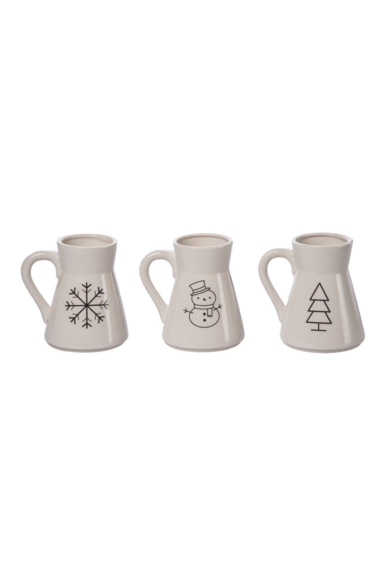 Dolomite Holiday Icon Mugs Set of 3 Ceramic Drinkware for Christmas, Main, color, Black