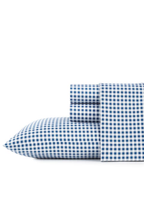 Gingham Plaid 200 Thread Count Cotton Percale Sheet Set