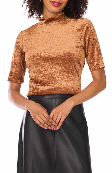 Vince Camuto Animal Print Jacquard Chenille Mesh Mock Neck Top