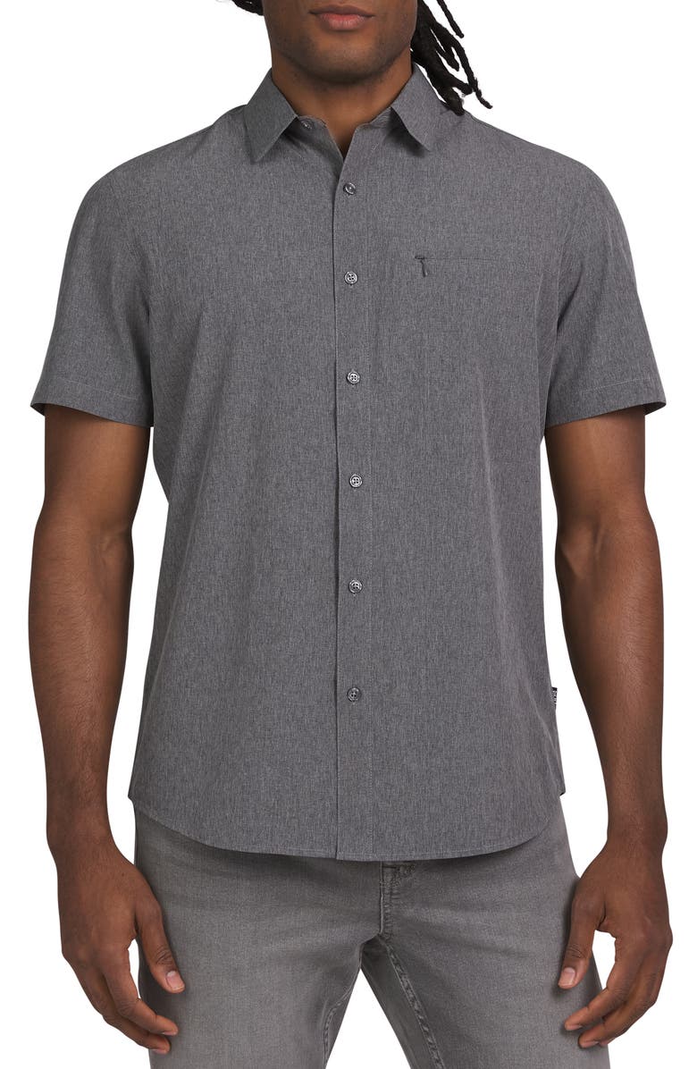 DKNY Lorin Short Sleeve Button-Down Tech Shirt, Main, color, 