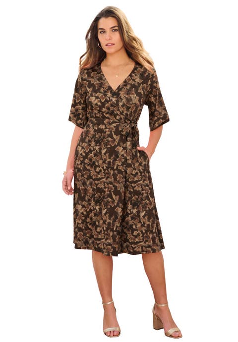 Plus Size Short Sleeve Wrap Fit And Flare Dress