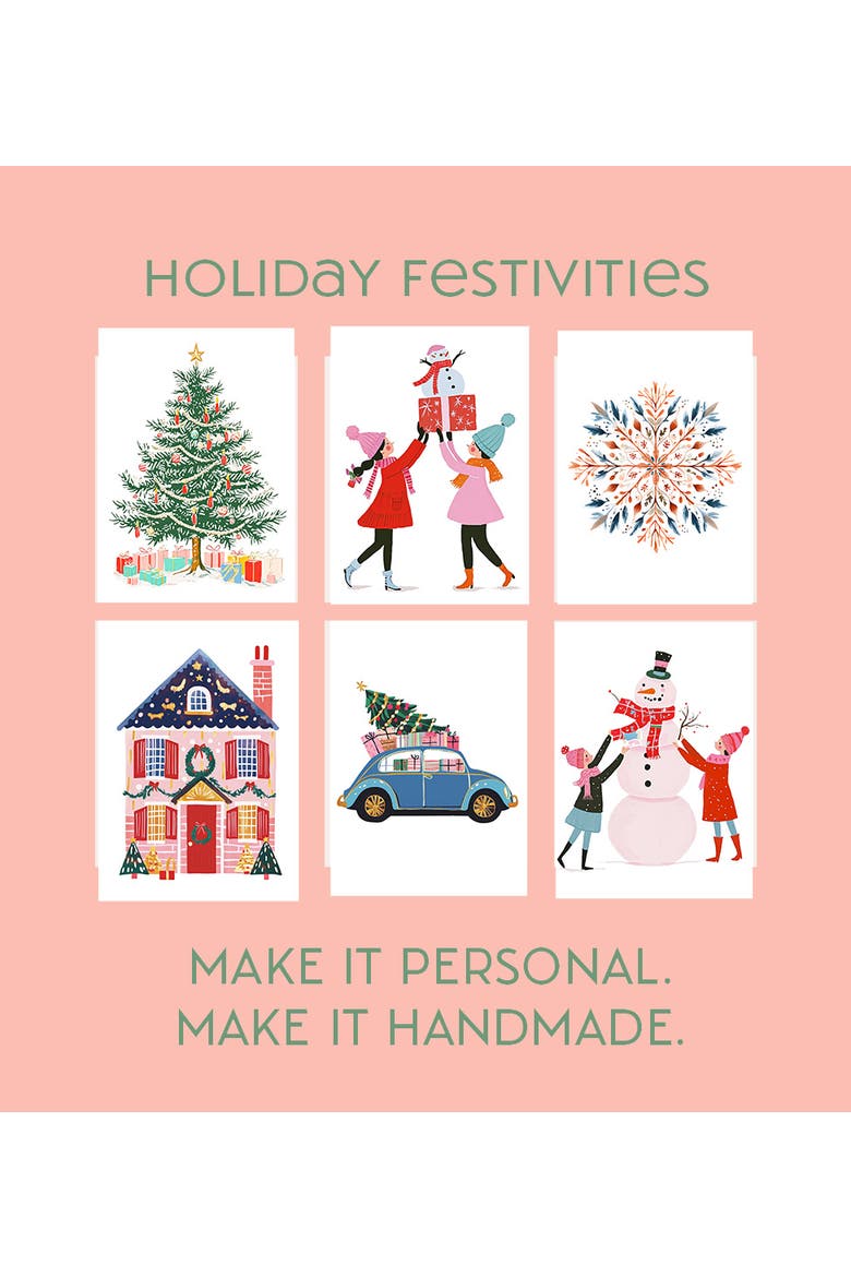 Holiday Watercolor Postcard Kit, Alternate, color, paper white