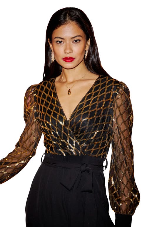 Yumi Sequin Wrap Over Jumpsuit In Black