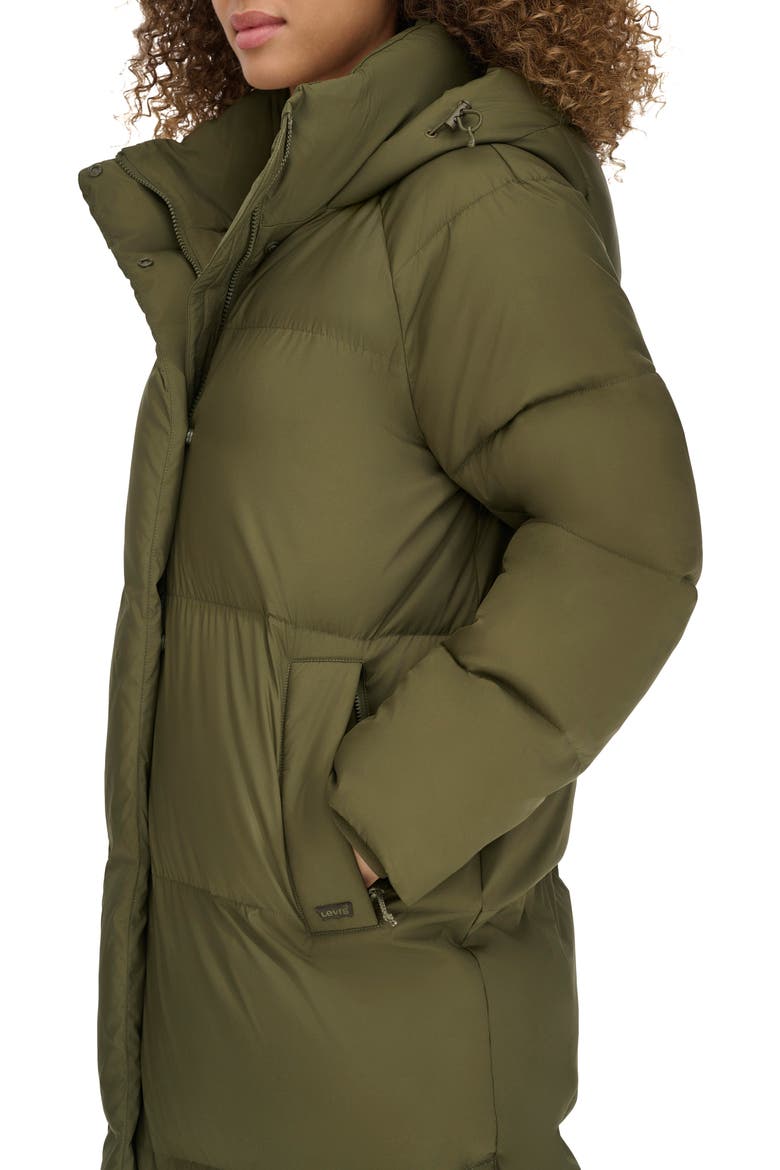 Water Resistant Side Zip Maxi Puffer Coat, Alternate, color, OLIVE