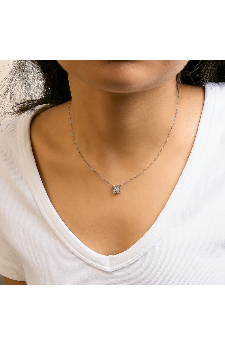 Haus of Brilliance 10K Gold Diamond Accent "A-Z" Initial Bubble Pendant Necklace, Alternate, color, White | N