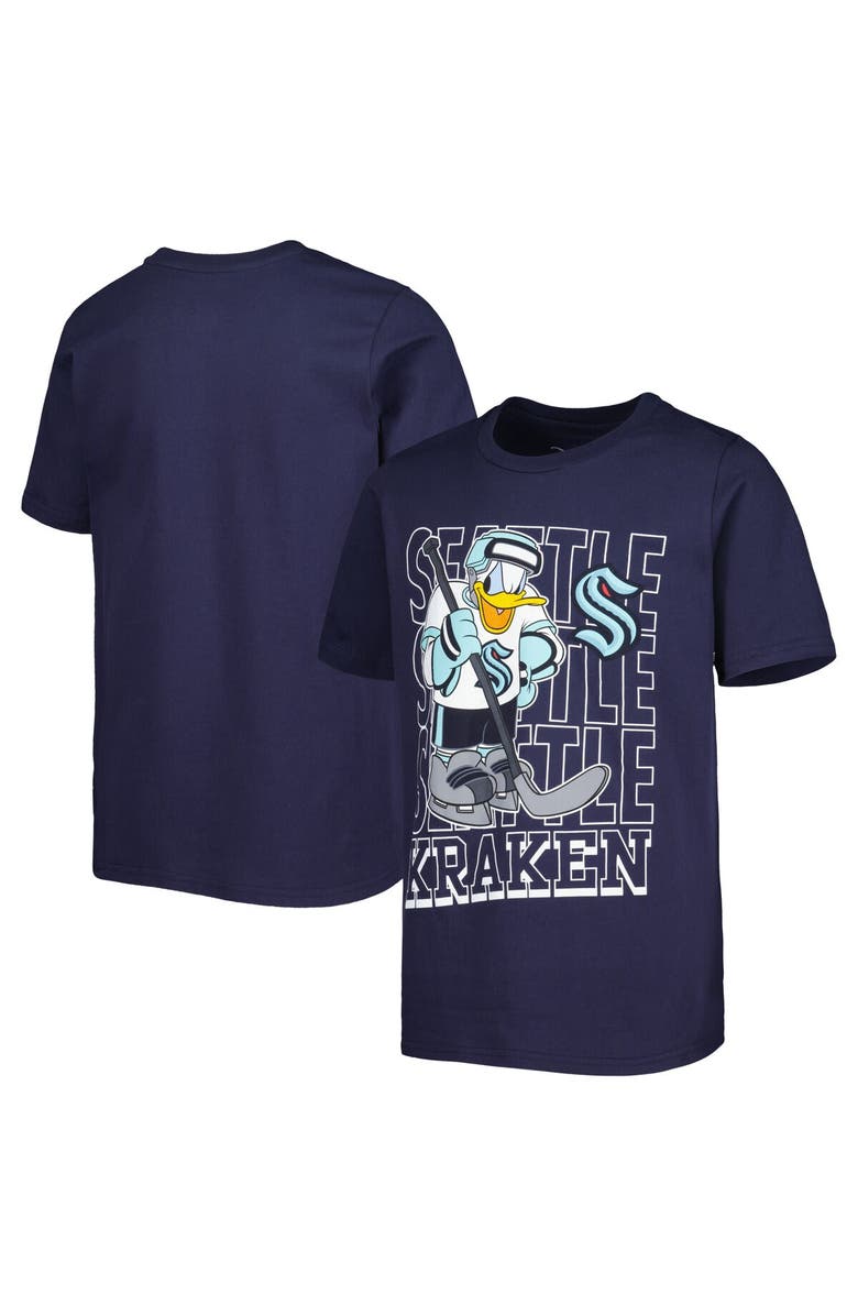 Outerstuff Youth Deep Sea Blue Seattle Kraken Disney Donald Duck Three-Peat T-Shirt, Main, color,