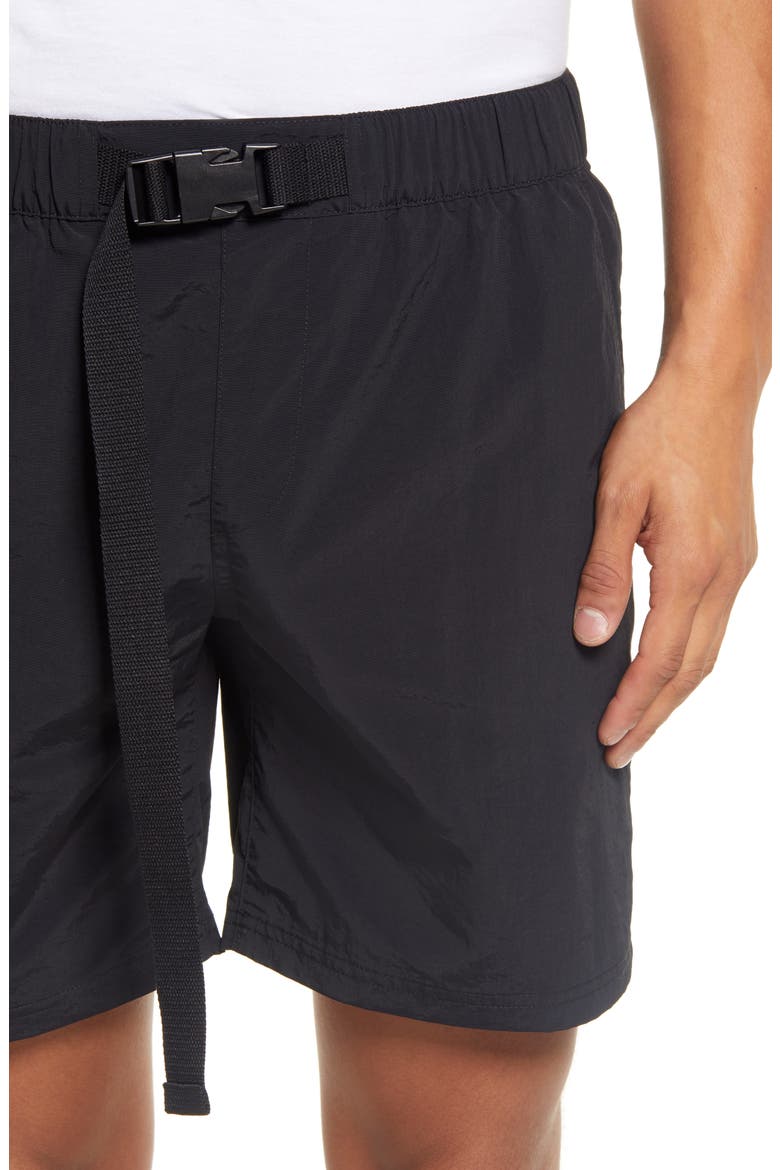 Men's Belted Nylon Shorts, Alternate, color, BLACK