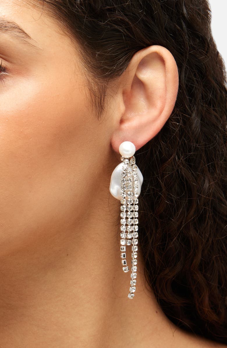 COMPLETEDWORKS Faux Pearl & Rhinestone Drop Earrings, Alternate, color, Rhodium Plated