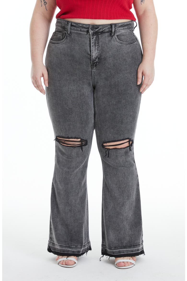 Lauren High Waist Ripped Flare Jeans, Main, color, GREY
