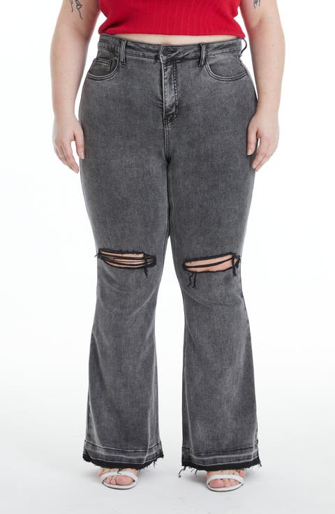Lauren High Waist Ripped Flare Jeans (Plus)