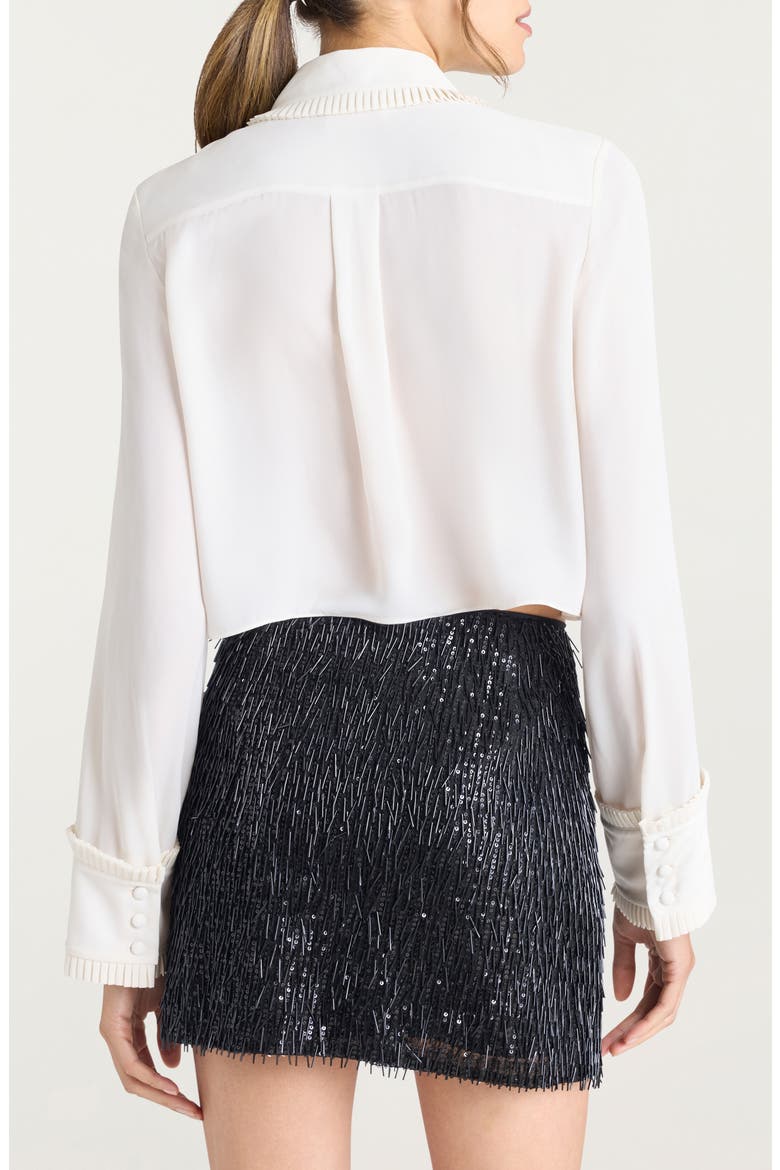 Zaida Contrast Bow Crop Button-Up Shirt, Alternate, color, IVORY/ BLACK