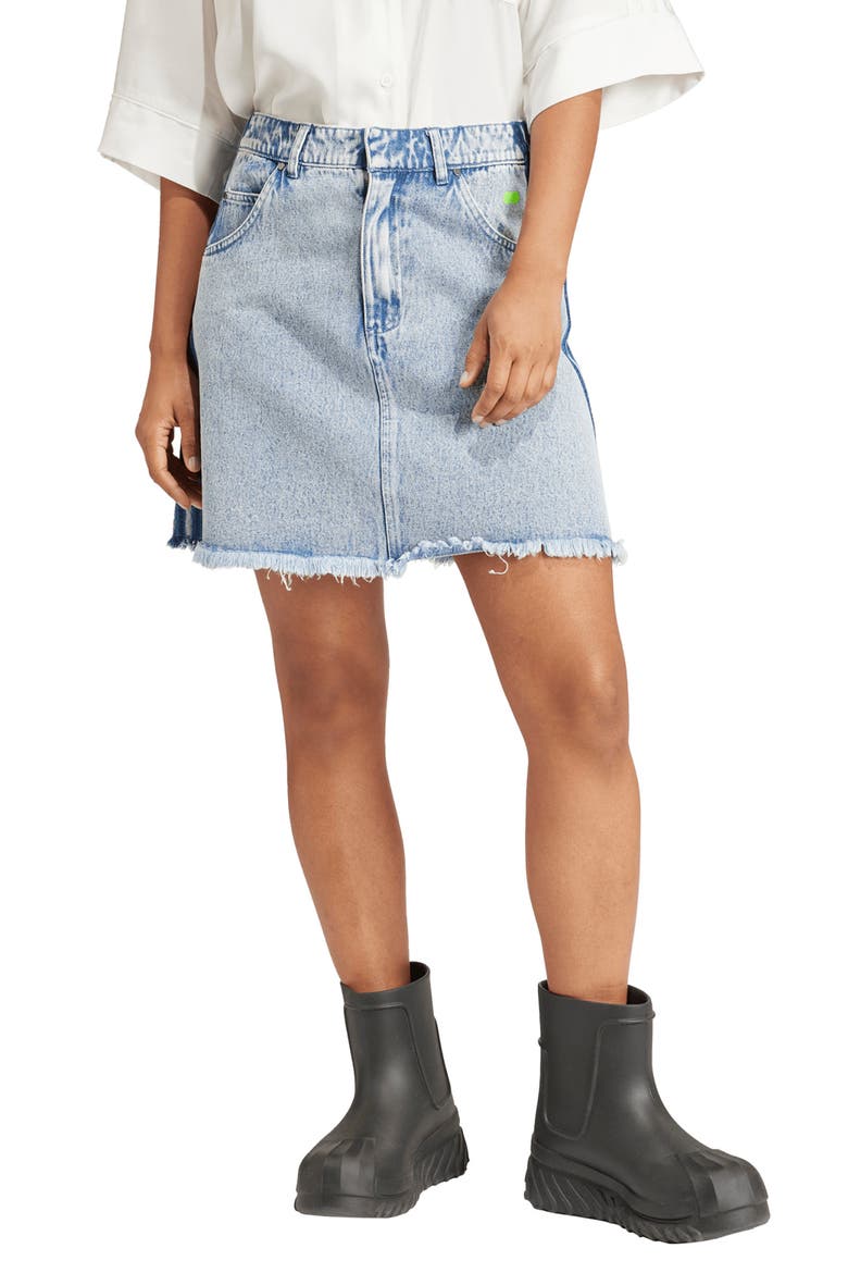x KSENIASCHNAIDER Fray Hem Denim Skirt, Main, color, LIGHT DENIM